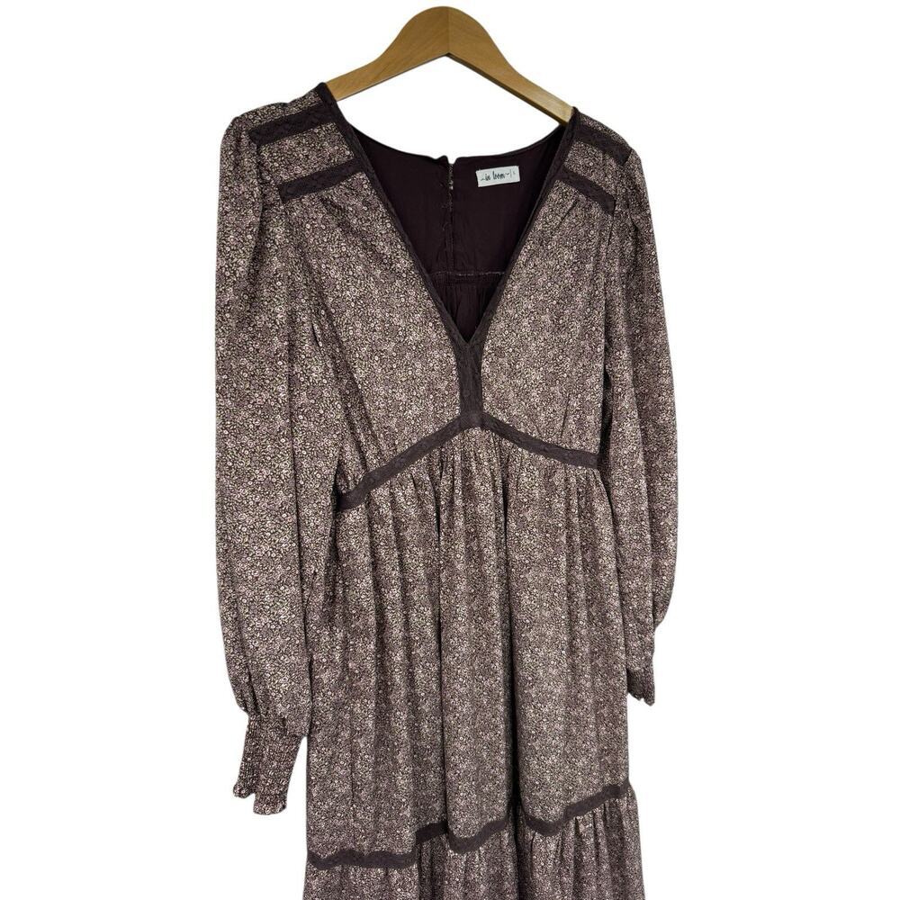 In Loom Micro Floral Brown Pink Long Sleeve Maxi Dress Womens Boutique Large - Picture 4 of 8